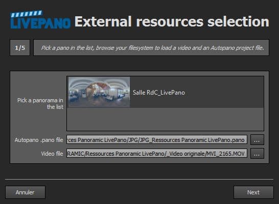External Resource Selection: Import LivePano 1/5 Step