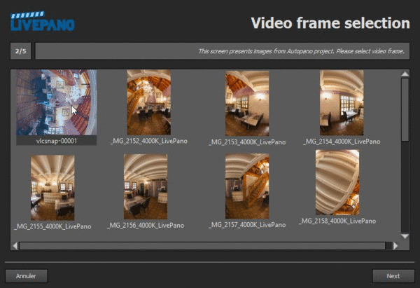 Video Frame Selection: Import LivePano 2/5 Step